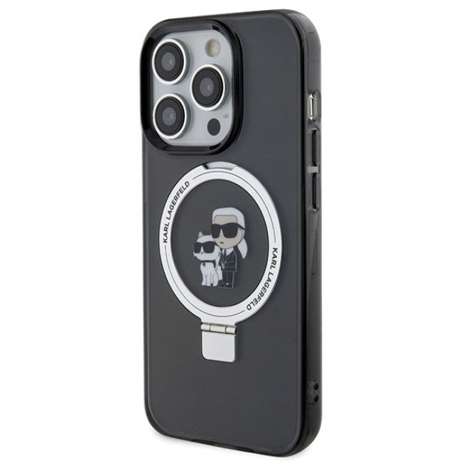 Karl Lagerfeld iPhone 15 Pro Max Ring Stand Karl and Choupette MagSafe Σκληρή Θήκη με Πλαίσιο Σιλικόνης και MagSafe - Διάφανη / Black - KLHMP15XHMRSKCK