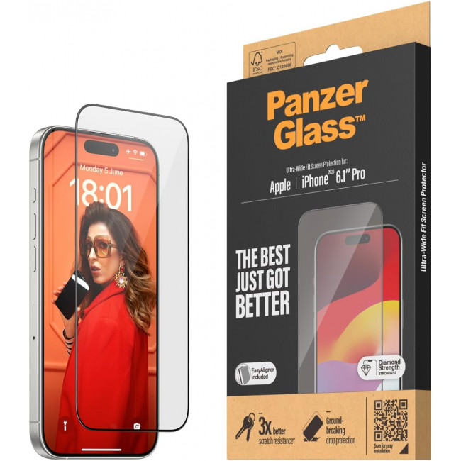 PanzerGlass iPhone 15 Pro Ultra-Wide Fit Easy Aligner Full Screen Αντιχαρακτικό Γυαλί Οθόνης - Black