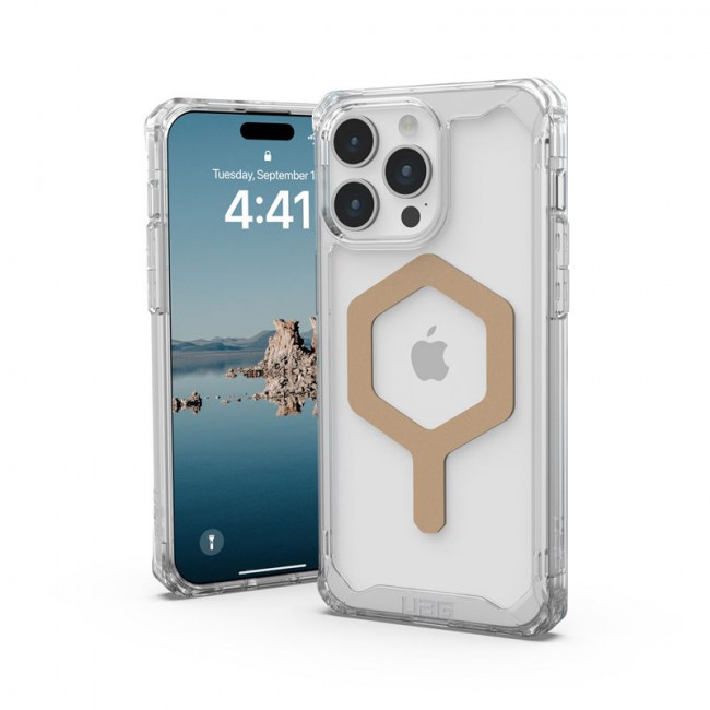 UAG iPhone 15 Pro Max Plyo Series Θήκη Υψηλής Προστασίας με MagSafe - Ice / Gold - Διάφανη