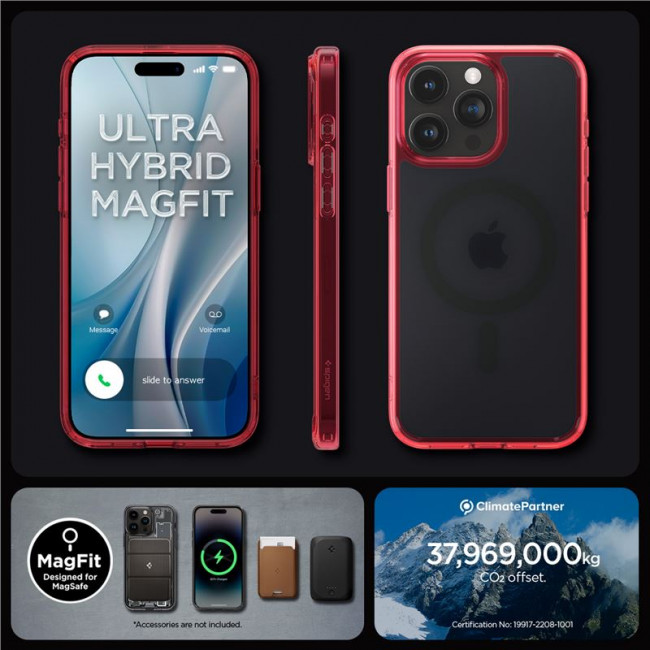 Spigen iPhone 15 Pro Ultra Hybrid Mag Σκληρή Θήκη με Πλαίσιο Σιλικόνης Και MagSafe - Frost Deep Red