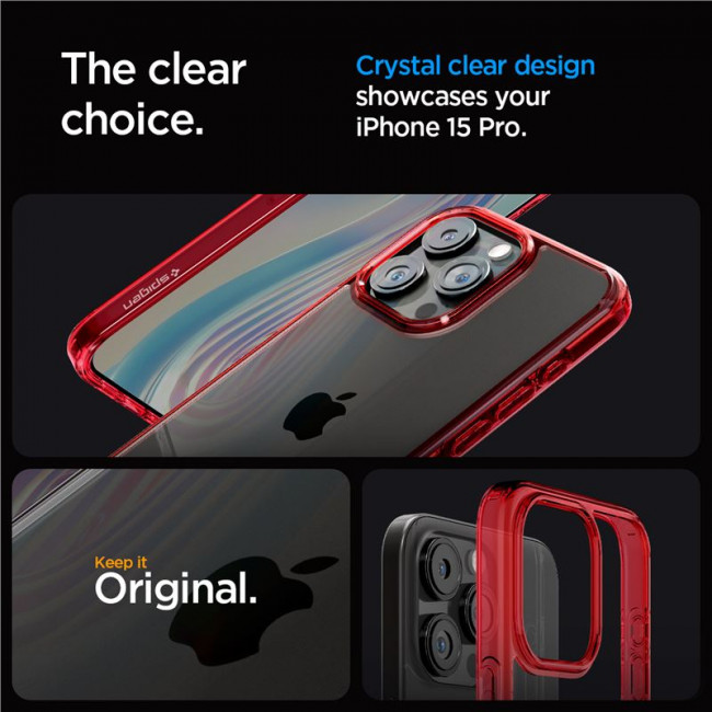 Spigen iPhone 15 Pro Ultra Hybrid Σκληρή Θήκη με Πλαίσιο Σιλικόνης - Deep Red