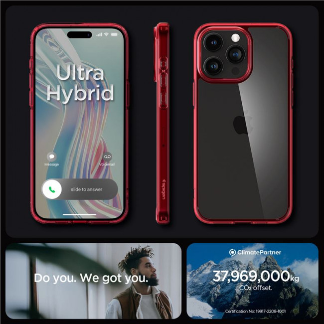 Spigen iPhone 15 Pro Ultra Hybrid Σκληρή Θήκη με Πλαίσιο Σιλικόνης - Deep Red