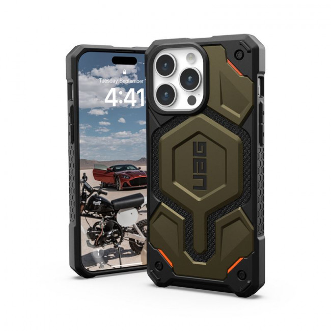 UAG iPhone 15 Pro Max Monarch Pro Kevlar Series Σκληρή Θήκη με MagSafe - Kevlar Element Green