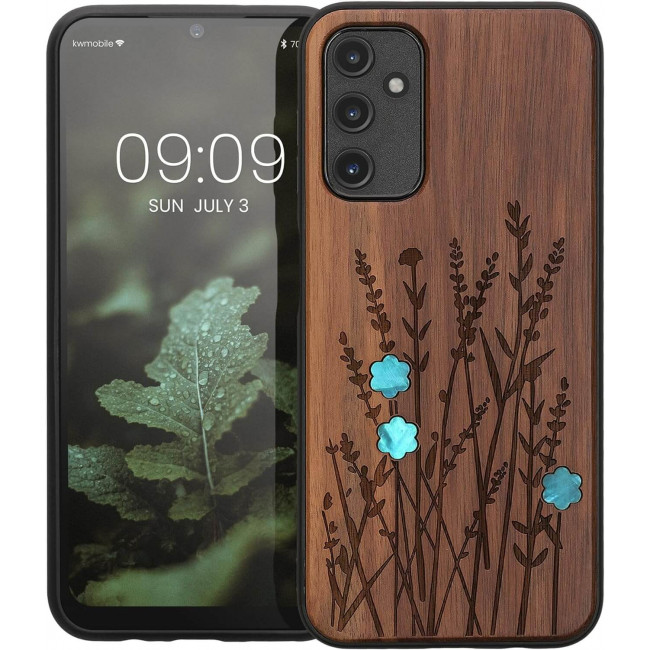 KW Samsung Galaxy A14 5G Θήκη από Φυσικό Ξύλο - Design Wild Flowers Pearl - Dark Brown - 60817.09