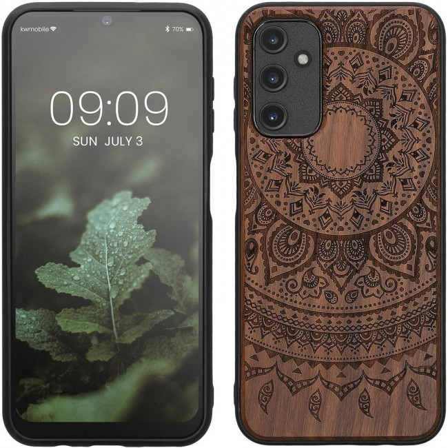 KW Samsung Galaxy A14 5G Θήκη από Φυσικό Ξύλο - Design Indian Sun - Dark Brown - 60817.03