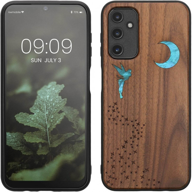 KW Samsung Galaxy A14 5G Θήκη από Φυσικό Ξύλο - Design Mother of Pearl Fairy - Dark Brown - 60817.07