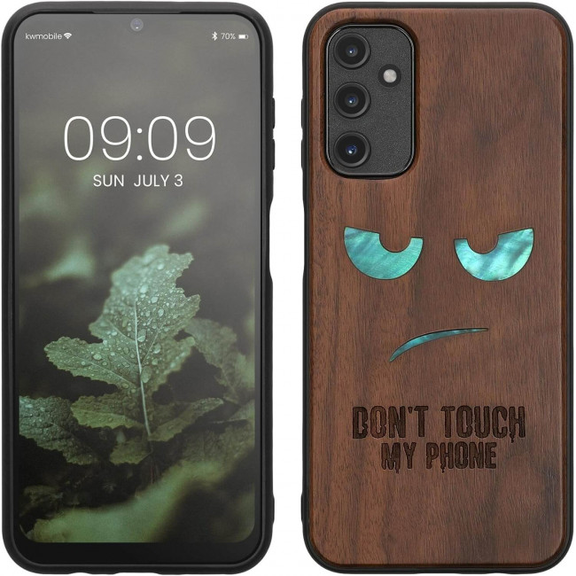 KW Samsung Galaxy A14 5G Θήκη από Φυσικό Ξύλο - Design Mother of Pearl Don't Touch my Phone - Dark Brown - 60817.08