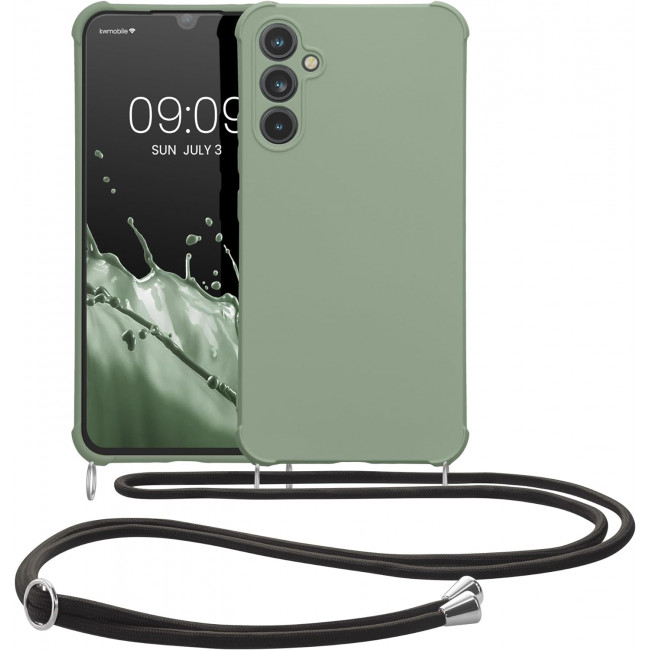 KW Samsung Galaxy A34 5G Θήκη Σιλικόνης TPU με Λουράκι - Grey Green - 60820.172