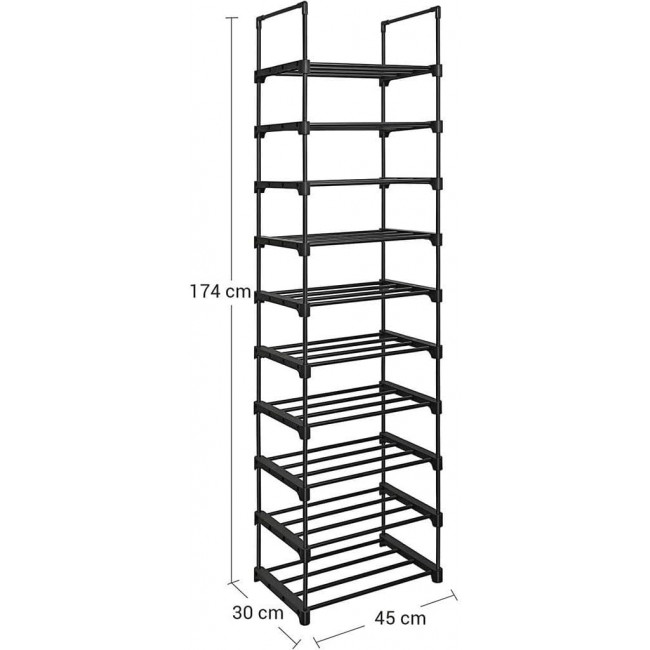 Songmics Μεταλλική Παπουτσοθήκη με 10 Ράφια - Black - LSA25BK