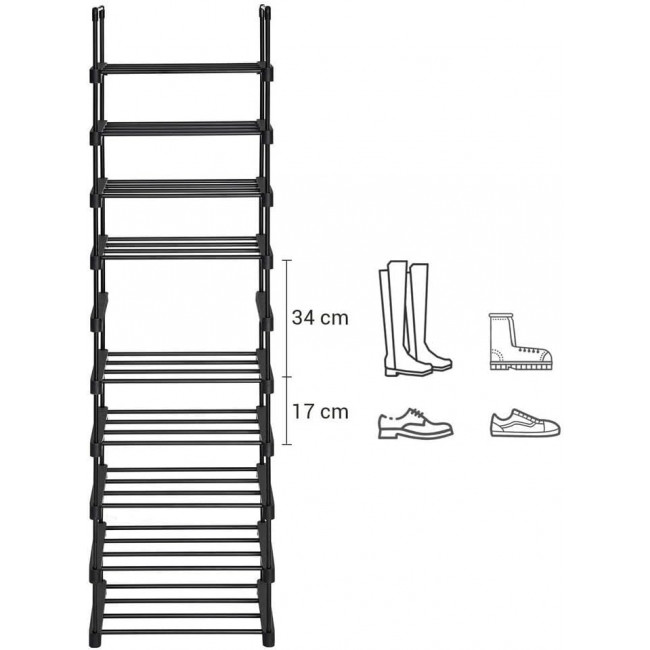 Songmics Μεταλλική Παπουτσοθήκη με 10 Ράφια - Black - LSA25BK