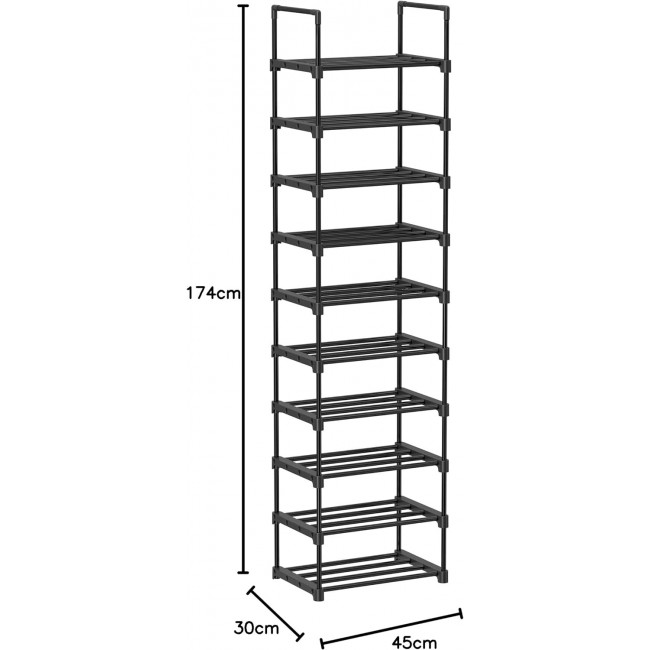 Songmics Μεταλλική Παπουτσοθήκη με 10 Ράφια - Black - LSA25BK