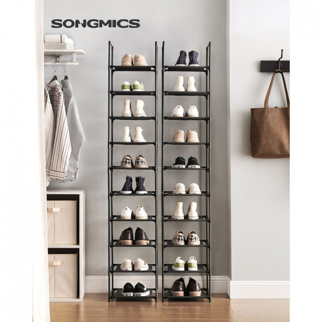 Songmics Μεταλλική Παπουτσοθήκη με 10 Ράφια - 33 x 33 x 173 cm - Black - LSR110B02