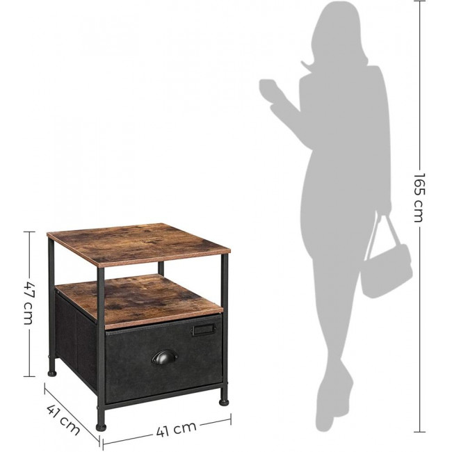 Songmics Κομοδίνο / Βοηθητικό Τραπέζι με Υφασμάτινο Συρτάρι - Vintage Brown / Black - LVT02HV1