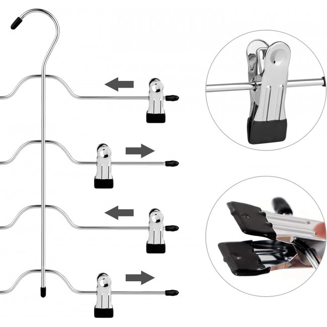 Songmics Σετ με 3 Μεταλλικές Κρεμάστρες Παντελονιών 4 Θέσεων - Silver / Black - CRI042BK