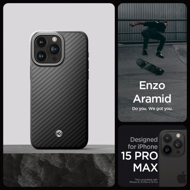 Spigen iPhone 15 Pro Max Enzo Aramid Mag Σκληρή Θήκη Aramid Fiber με MagSafe - Matte Black