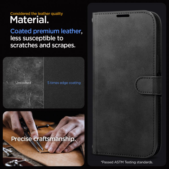 Spigen iPhone 15 Pro Max Wallet S Pro Θήκη Πορτοφόλι Stand από Δερματίνη - Black