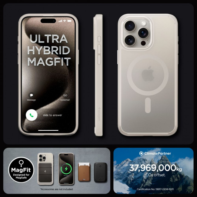 Spigen iPhone 15 Pro Ultra Hybrid Mag Σκληρή Θήκη με Πλαίσιο Σιλικόνης Και MagSafe - Frost Natural Titanium