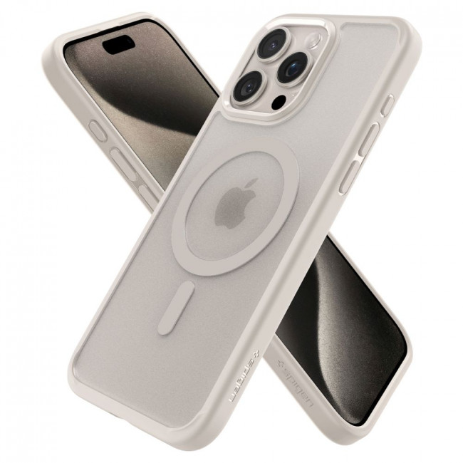 Spigen iPhone 15 Pro Ultra Hybrid Mag Σκληρή Θήκη με Πλαίσιο Σιλικόνης Και MagSafe - Frost Natural Titanium