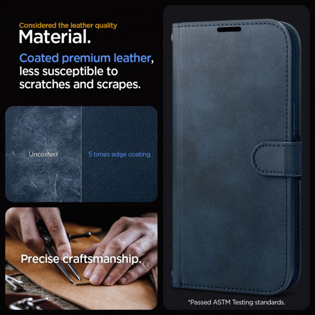 Spigen iPhone 15 Pro Wallet S Pro Θήκη Πορτοφόλι Stand από Δερματίνη - Navy