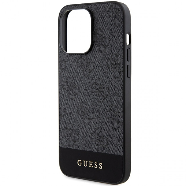 Guess iPhone 15 Pro Max - 4G Stripe Collection Θήκη με Επένδυση Συνθετικού Δέρματος - Grey - GUHCP15XG4GLGR