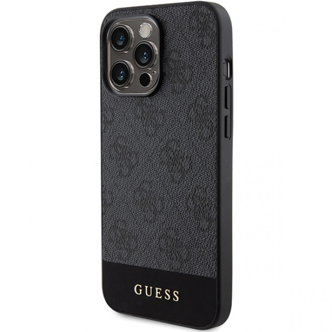 Guess iPhone 15 Pro Max - 4G Stripe Collection Θήκη με Επένδυση Συνθετικού Δέρματος - Grey - GUHCP15XG4GLGR