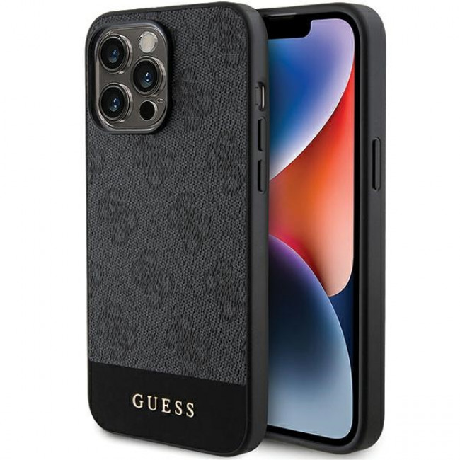 Guess iPhone 15 Pro Max - 4G Stripe Collection Θήκη με Επένδυση Συνθετικού Δέρματος - Grey - GUHCP15XG4GLGR