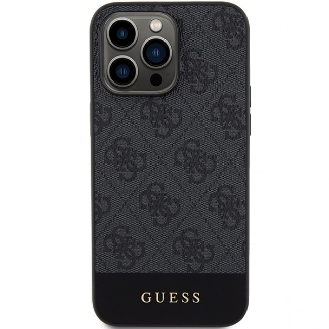 Guess iPhone 15 Pro Max - 4G Stripe Collection Θήκη με Επένδυση Συνθετικού Δέρματος - Grey - GUHCP15XG4GLGR