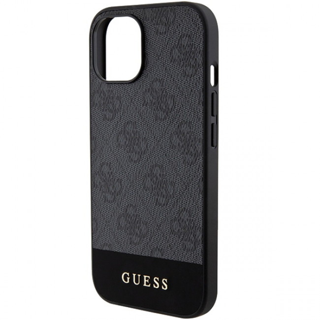 Guess iPhone 15 - 4G Stripe Collection Θήκη με Επένδυση Συνθετικού Δέρματος - Grey - GUHCP15SG4GLGR