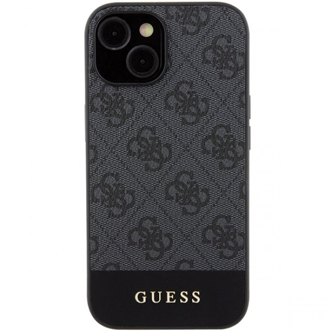 Guess iPhone 15 - 4G Stripe Collection Θήκη με Επένδυση Συνθετικού Δέρματος - Grey - GUHCP15SG4GLGR