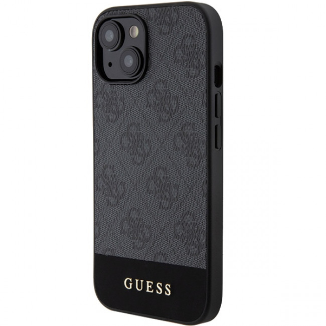 Guess iPhone 15 - 4G Stripe Collection Θήκη με Επένδυση Συνθετικού Δέρματος - Grey - GUHCP15SG4GLGR