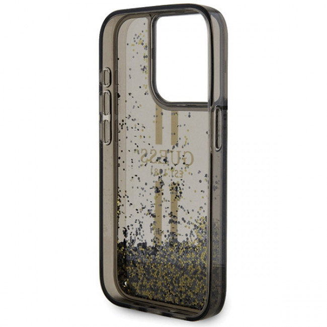 Guess iPhone 15 Pro Max Liquid Glitter Gold Stripes Σκληρή Θήκη με Πλαίσιο Σιλικόνης - Black - GUHCP15XLFCSEGK