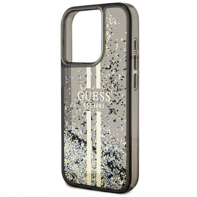 Guess iPhone 15 Pro Max Liquid Glitter Gold Stripes Σκληρή Θήκη με Πλαίσιο Σιλικόνης - Black - GUHCP15XLFCSEGK