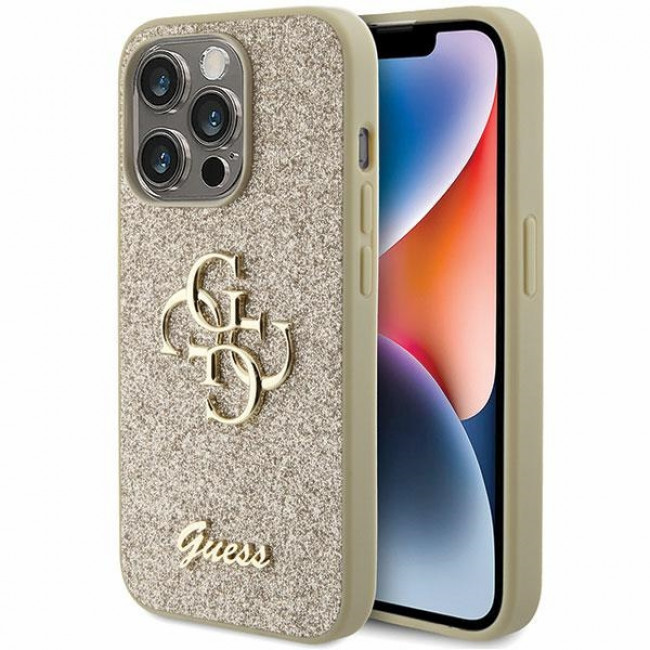 Guess iPhone 15 Pro Max Glitter Script Big 4G Σκληρή Θήκη με Πλαίσιο Σιλικόνης - Gold - GUHCP15XHG4SGD