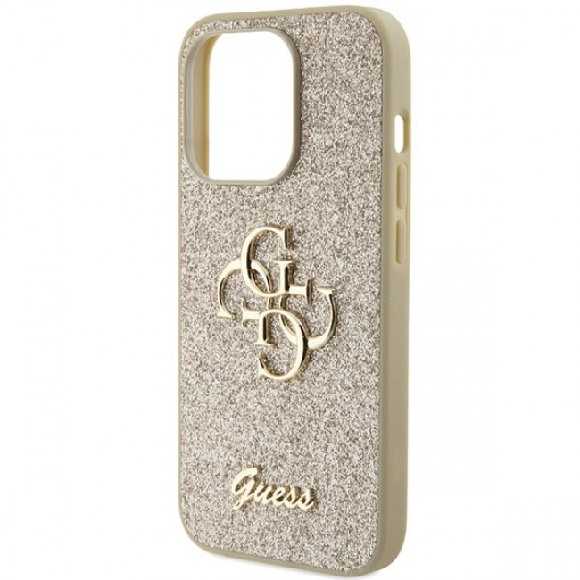 Guess iPhone 15 Pro Max Glitter Script Big 4G Σκληρή Θήκη με Πλαίσιο Σιλικόνης - Gold - GUHCP15XHG4SGD