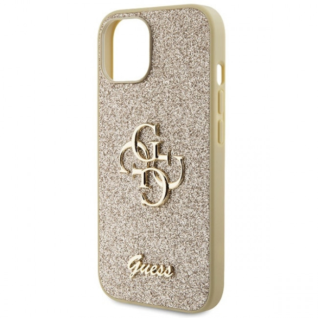 Guess iPhone 15 Glitter Script Big 4G Σκληρή Θήκη με Πλαίσιο Σιλικόνης - Gold - GUHCP15SHG4SGD