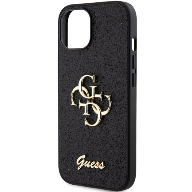 Guess iPhone 15 Glitter Script Big 4G Σκληρή Θήκη με Πλαίσιο Σιλικόνης - Black - GUHCP15SHG4SGK