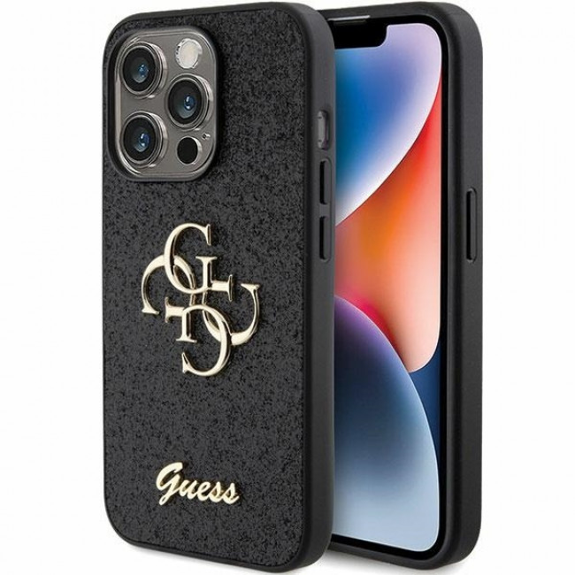 Guess iPhone 15 Pro Glitter Script Big 4G Σκληρή Θήκη με Πλαίσιο Σιλικόνης - Black - GUHCP15LHG4SGK