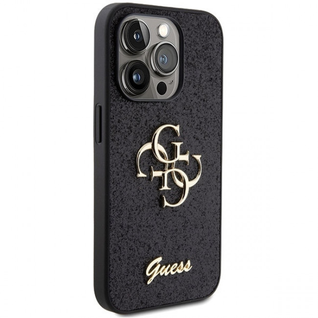 Guess iPhone 15 Pro Glitter Script Big 4G Σκληρή Θήκη με Πλαίσιο Σιλικόνης - Black - GUHCP15LHG4SGK