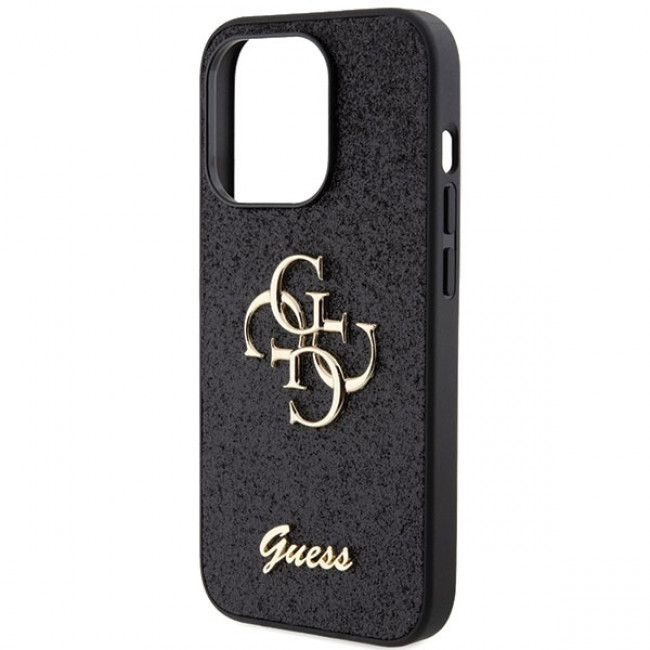 Guess iPhone 15 Pro Glitter Script Big 4G Σκληρή Θήκη με Πλαίσιο Σιλικόνης - Black - GUHCP15LHG4SGK