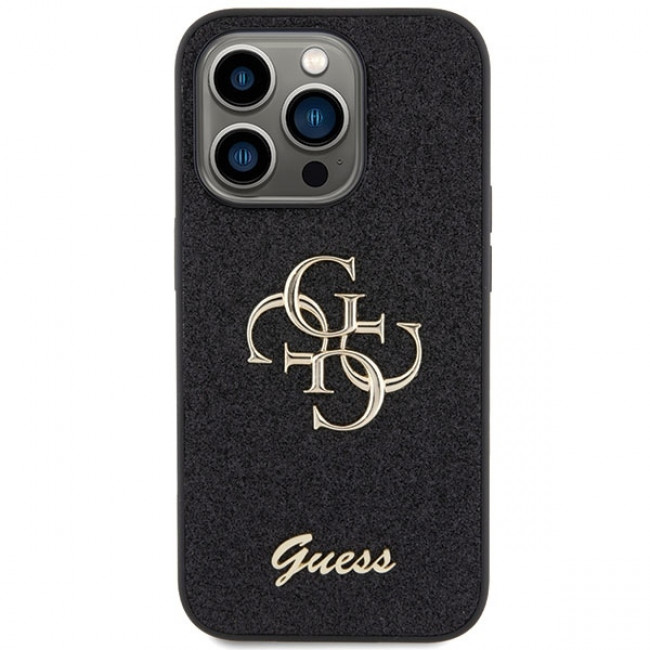 Guess iPhone 15 Pro Glitter Script Big 4G Σκληρή Θήκη με Πλαίσιο Σιλικόνης - Black - GUHCP15LHG4SGK