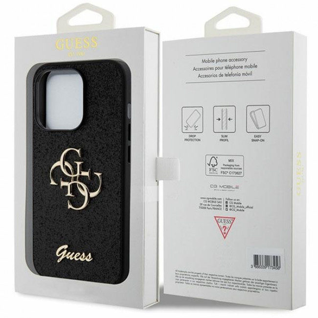 Guess iPhone 15 Pro Glitter Script Big 4G Σκληρή Θήκη με Πλαίσιο Σιλικόνης - Black - GUHCP15LHG4SGK