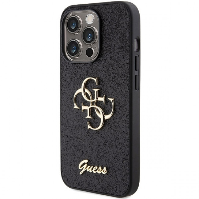 Guess iPhone 15 Pro Glitter Script Big 4G Σκληρή Θήκη με Πλαίσιο Σιλικόνης - Black - GUHCP15LHG4SGK