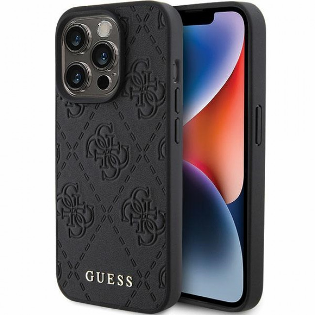 Guess iPhone 15 Pro Max Leather 4G Stamped Θήκη με Επένδυση Συνθετικού Δέρματος - Black - GUHCP15XP4EPMK