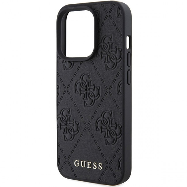 Guess iPhone 15 Pro Max Leather 4G Stamped Θήκη με Επένδυση Συνθετικού Δέρματος - Black - GUHCP15XP4EPMK