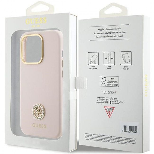 Guess iPhone 15 Pro Silicone Logo Strass 4G Σκληρή Θήκη με Πλαίσιο Σιλικόνης - Pink - GUHCP15LM4DGPP