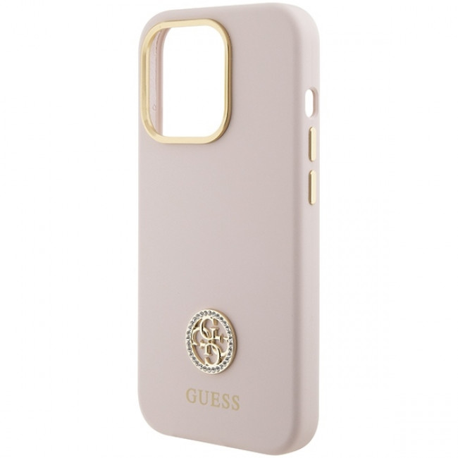 Guess iPhone 15 Pro Silicone Logo Strass 4G Σκληρή Θήκη με Πλαίσιο Σιλικόνης - Pink - GUHCP15LM4DGPP