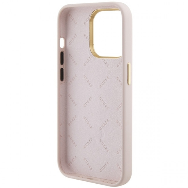 Guess iPhone 15 Pro Silicone Logo Strass 4G Σκληρή Θήκη με Πλαίσιο Σιλικόνης - Pink - GUHCP15LM4DGPP