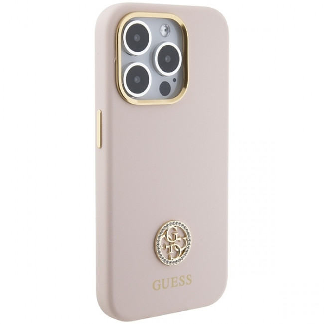 Guess iPhone 15 Pro Silicone Logo Strass 4G Σκληρή Θήκη με Πλαίσιο Σιλικόνης - Pink - GUHCP15LM4DGPP