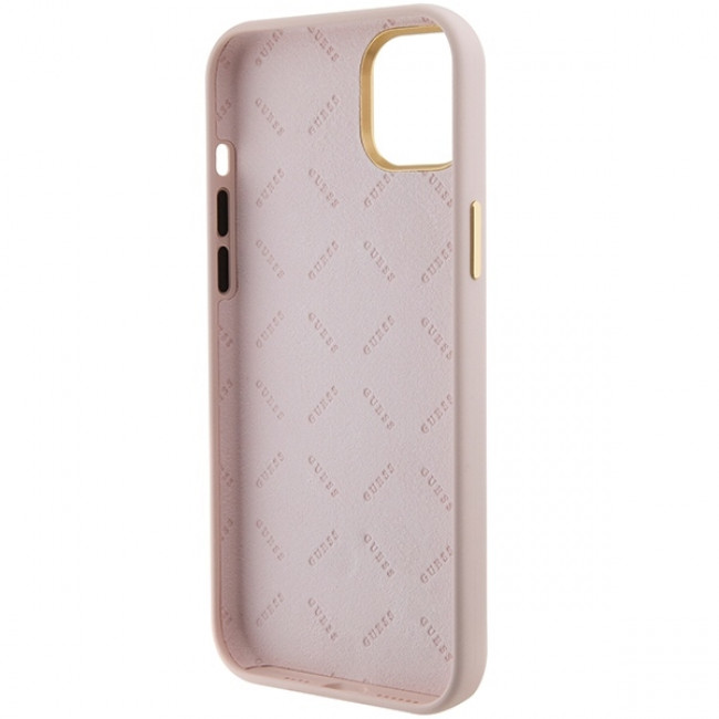 Guess iPhone 15 Silicone Logo Strass 4G Σκληρή Θήκη με Πλαίσιο Σιλικόνης - Pink - GUHCP15SM4DGPP