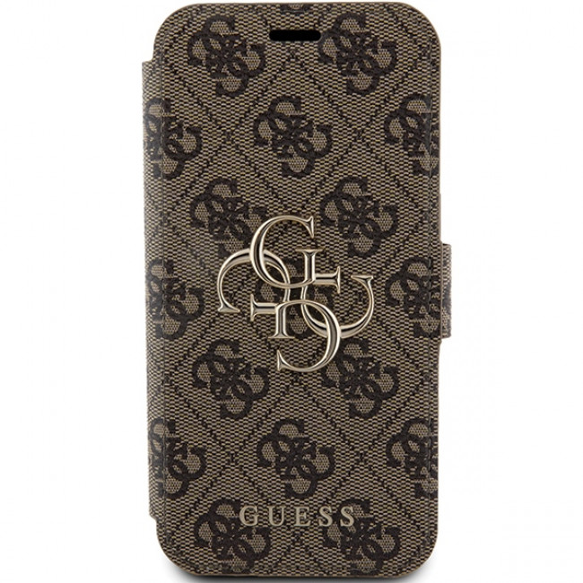 Guess iPhone 15 Pro 4G Big Metal Logo Θήκη Πορτοφόλι με Επένδυση Συνθετικού Δέρματος - Brown - GUBKP15L4GMGBR